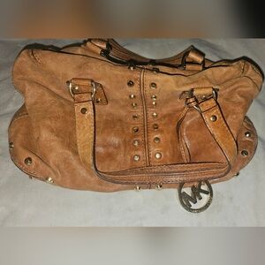 Michael Kors Brown Leather Studded Shoulder Bag